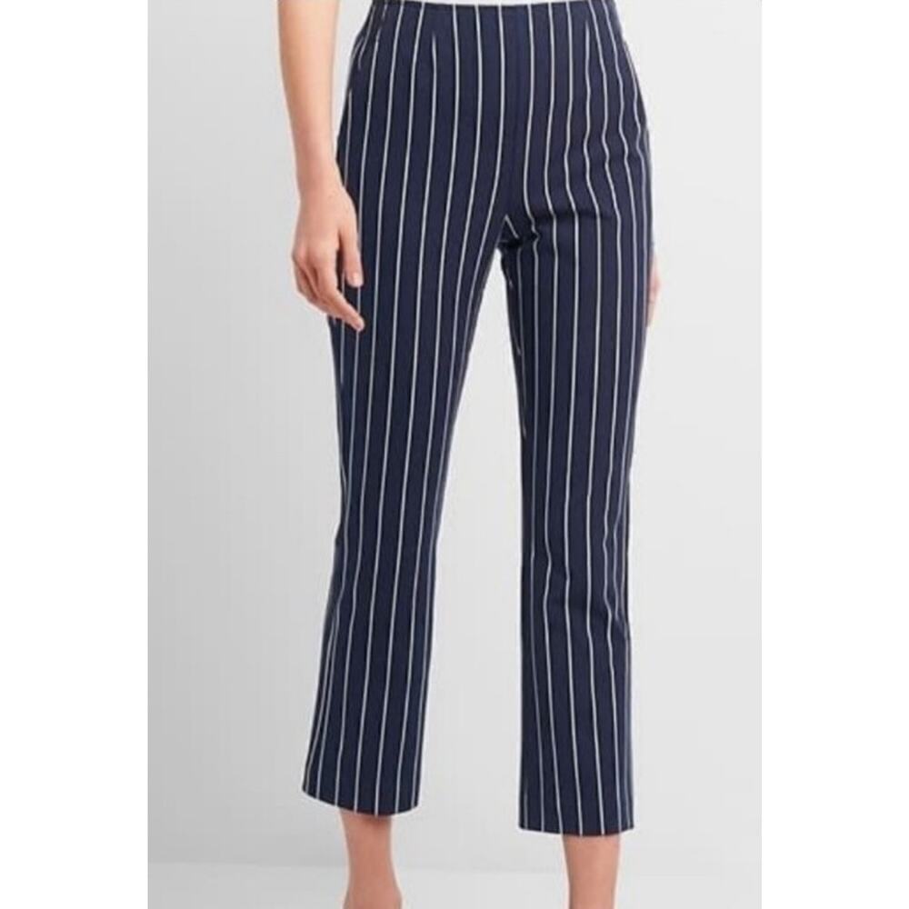 Gap~Woman Size 10~Navy Blue Stripe High Rise Crop Flare Ankle Pants Stretch NWOT